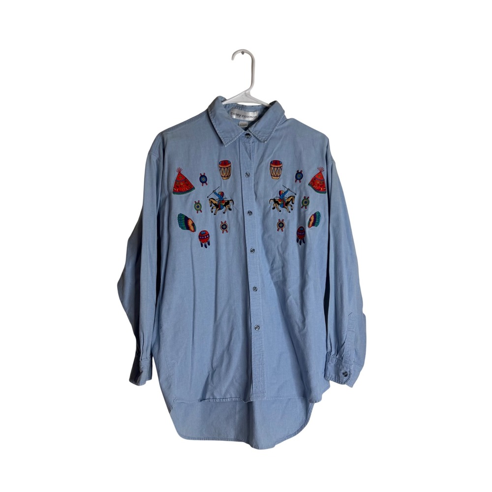 Casey Coleman Women's Embroidered Western Button Down Shirt Blue One Size